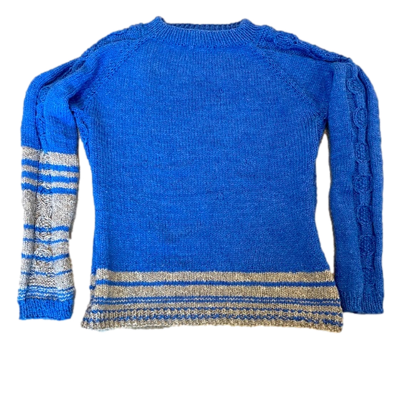 Vintage Handmade Blue and Grey Wool Cotton Blend Cable Knit Pullover sweater - Picture 2 of 6